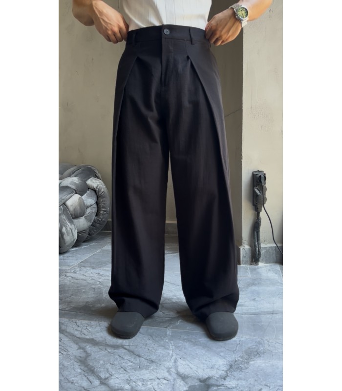 BAGGY ÖZEL KESİM ÖN PİLE DETAYLI KETEN PANTOLON