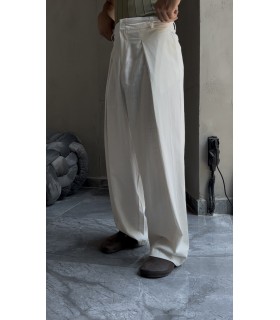 BAGGY ÖZEL KESİM ÖN PİLE DETAYLI KETEN PANTOLON
