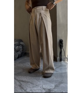 BAGGY ÖZEL KESİM ÖN PİLE DETAYLI KETEN PANTOLON