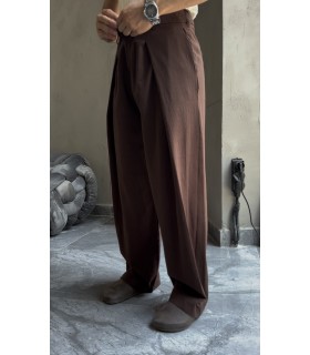 BAGGY ÖZEL KESİM ÖN PİLE DETAYLI KETEN PANTOLON