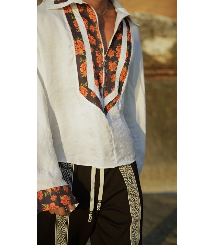 Camp collar (küba yaka) yarım fermuarlı gömlek