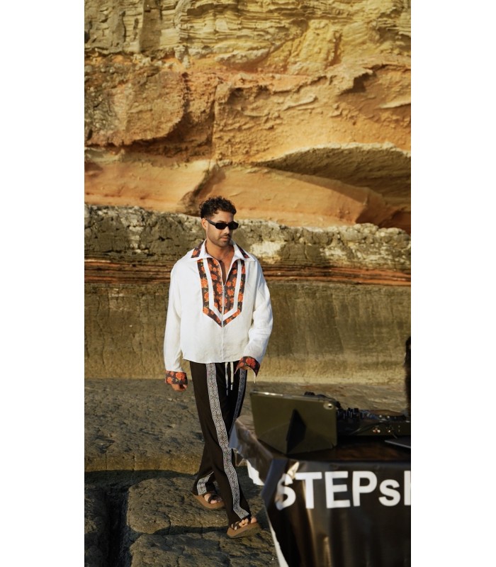 Camp collar (küba yaka) yarım fermuarlı gömlek