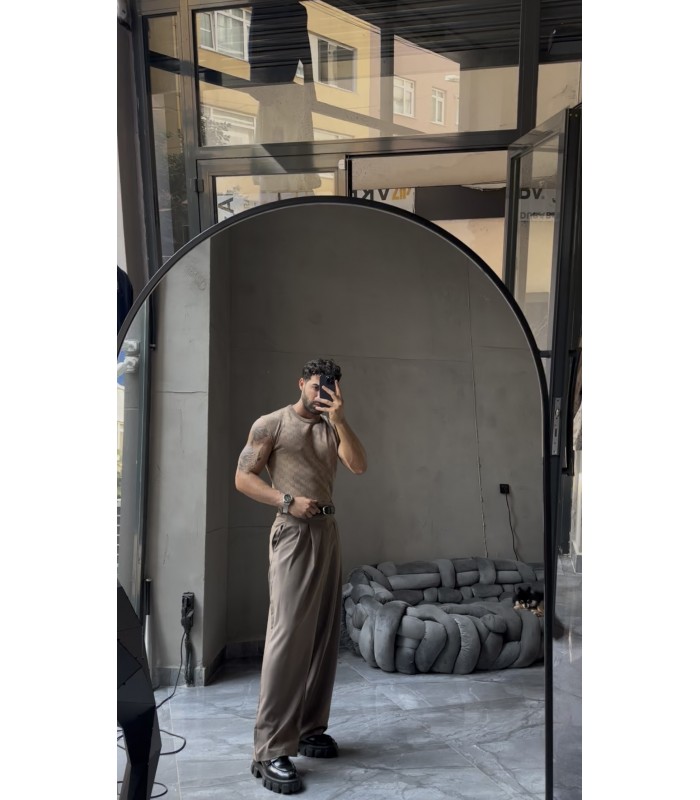Slim Fit Ajurlu Dokulu Kolsuz Triko