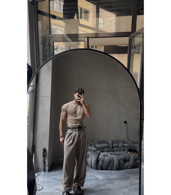 Slim Fit Ajurlu Dokulu Kolsuz Triko