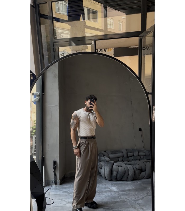 Slim Fit Ajurlu Dokulu Kolsuz Triko