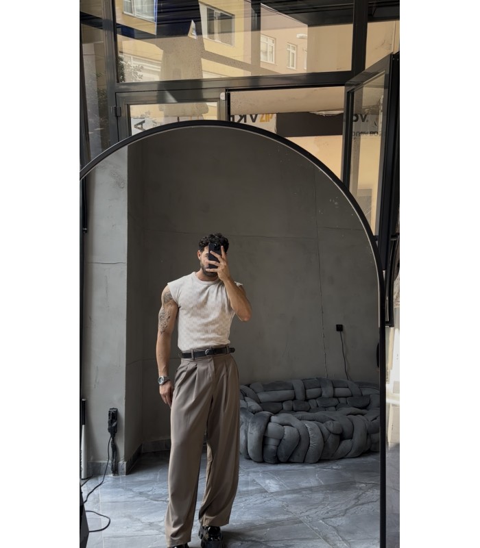 Slim Fit Ajurlu Dokulu Kolsuz Triko